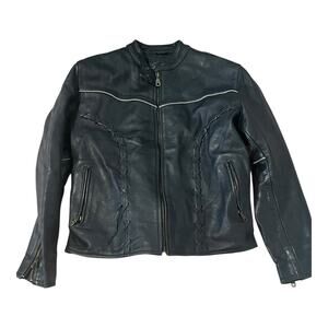 Leather Motorcycle Jacket Womens Vintage Moto Cafe Racer Biker Rider XL